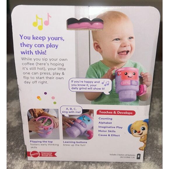 Fisher-Price Purple & Pink Laugh & Learn Wake Up & Learn Coffee Mug (NEW) - Picture 2 of 2